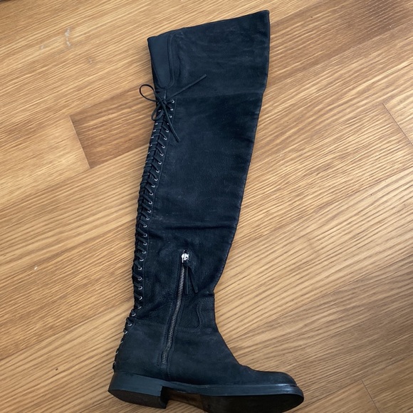 MIU MIU PRADA WOMEN BLACK LEATHER OVER-THE-KNEE BOOTS SIZE 7.5 37.5 - Picture 9 of 10